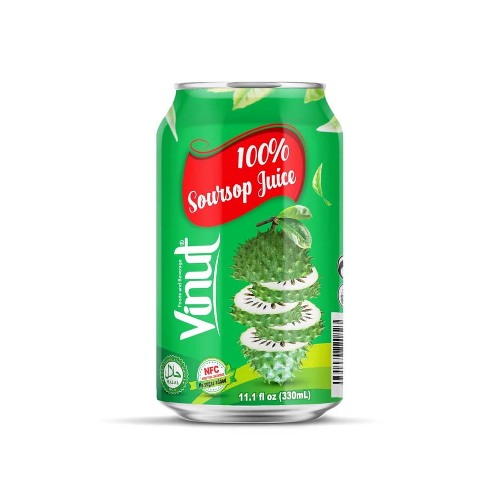Vinut 100% Soursop Juice, NFC, No sugar added, Can, 11.1 fl oz 330 mL
